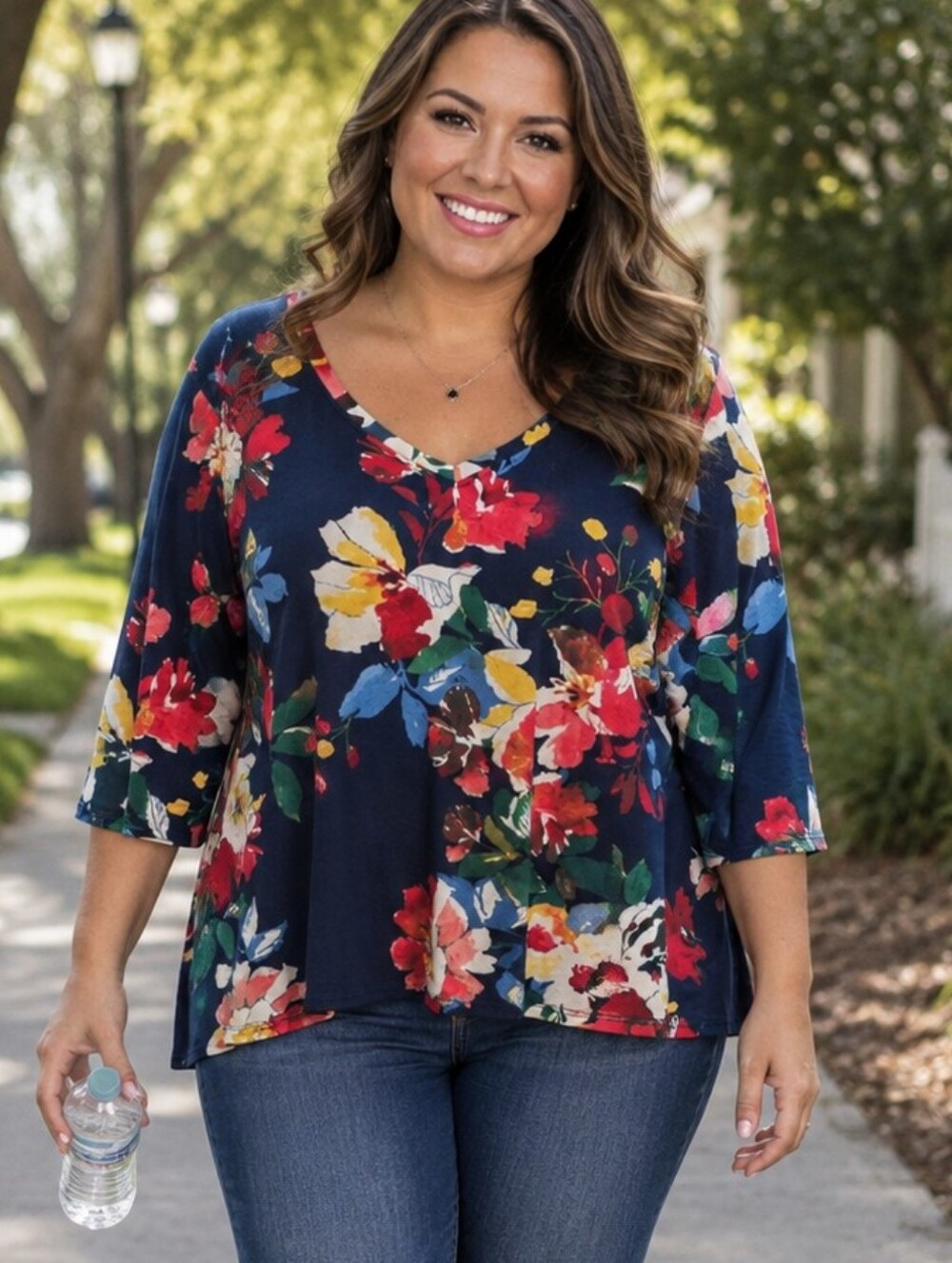 The Pioneer Women Navy Floral V Neck Tunic Top. In EUC